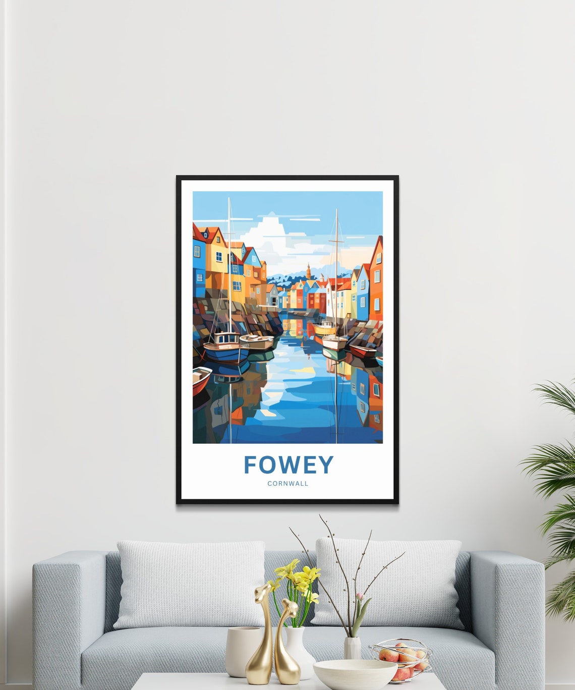 Fowey Cornwall Harbor Boats Waterfront Custom Vintage Travel Poster - Image 3
