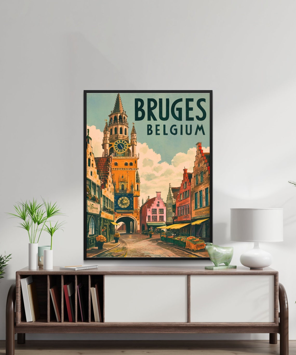 Bruges Belgium Belfry Clock Tower Market Square Vintage Poster - Image 2