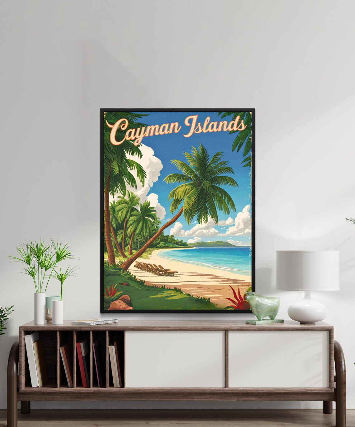 Cayman Islands Vintage Tropical Palm Sandy Beach Travel Poster - Image 2