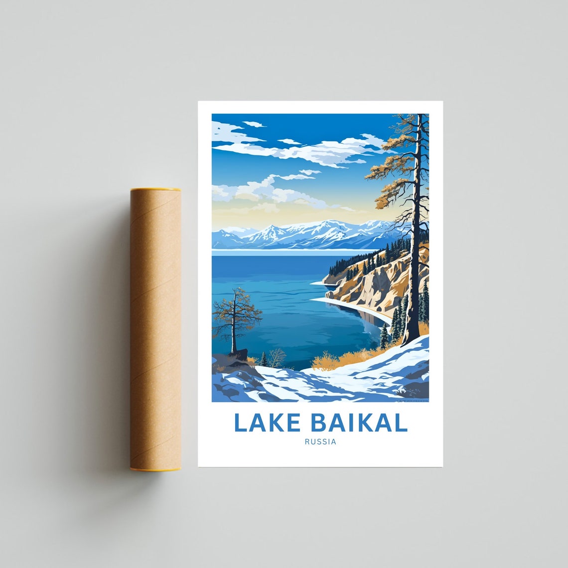 Lake Baikal Russia Snowy Cliffs Shoreline Personalized Travel Poster - Image 4