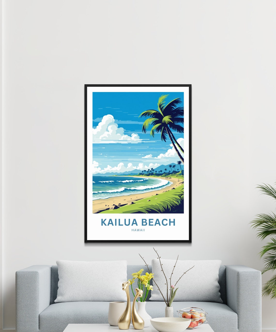 Kailua Beach Hawaii Palm Tree Ocean Waves Mountains Travel Poster - Image 2