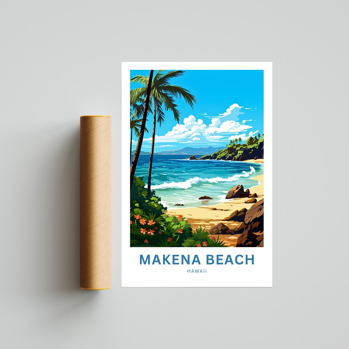 Personalized Makena Beach Hawaii Rocky Cove With Palm Trees Poster - Image 4
