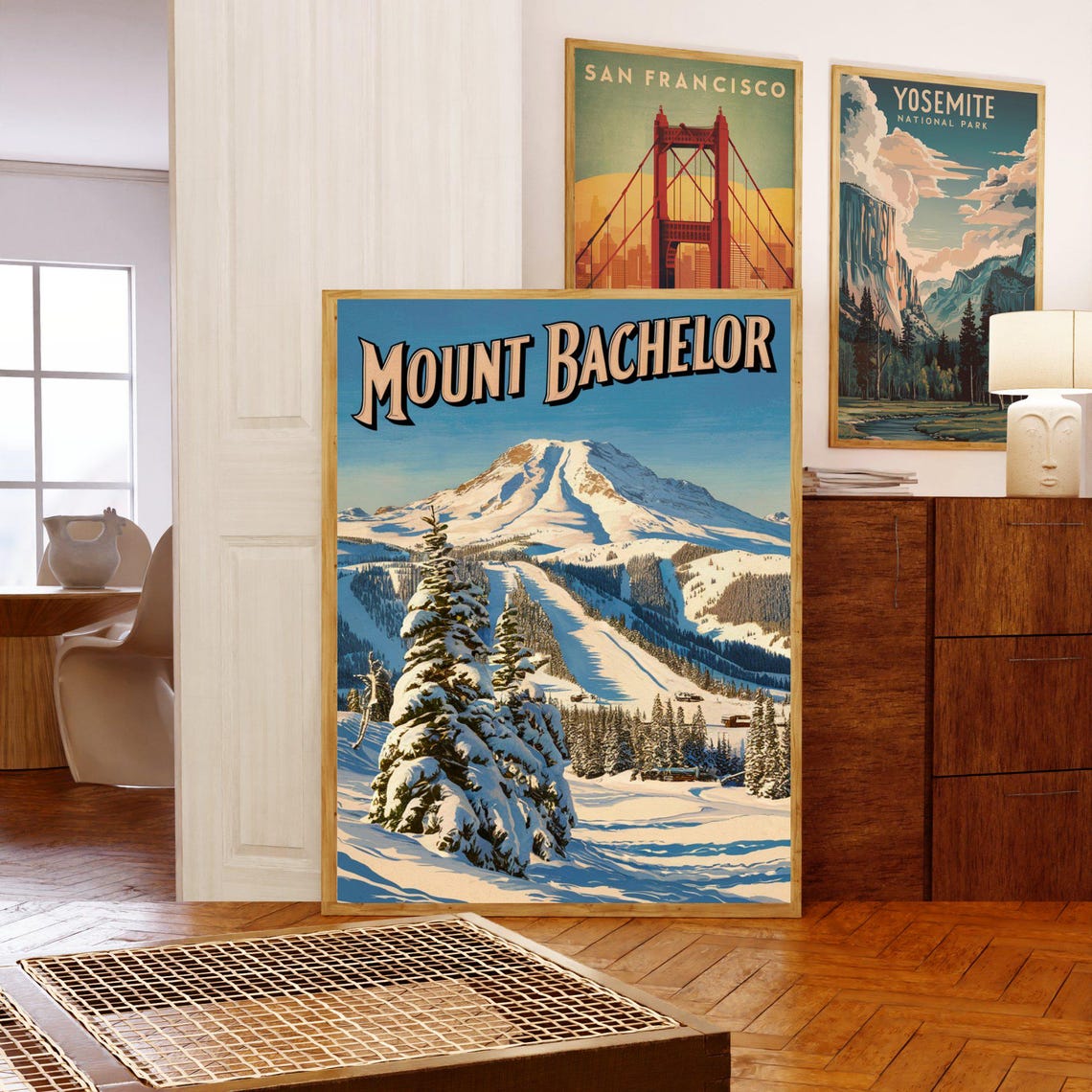Mount Bachelor Oregon Vintage Ski Slope Snow Mountain Poster - Image 5