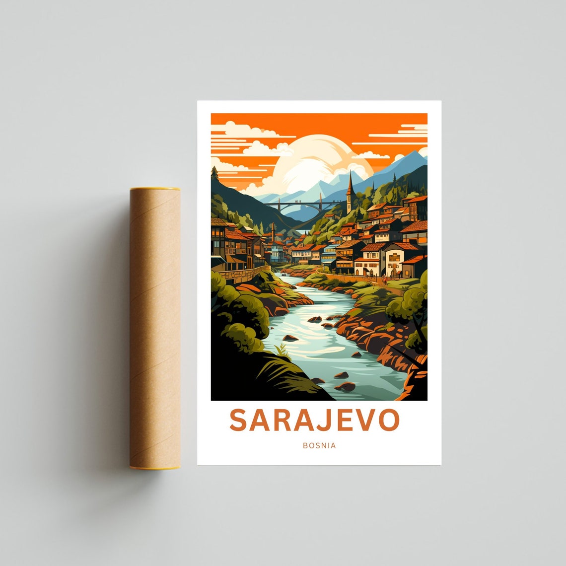 Sarajevo Bosnia Sunset Old Town Riverside Personalized Travel Poster - Image 4