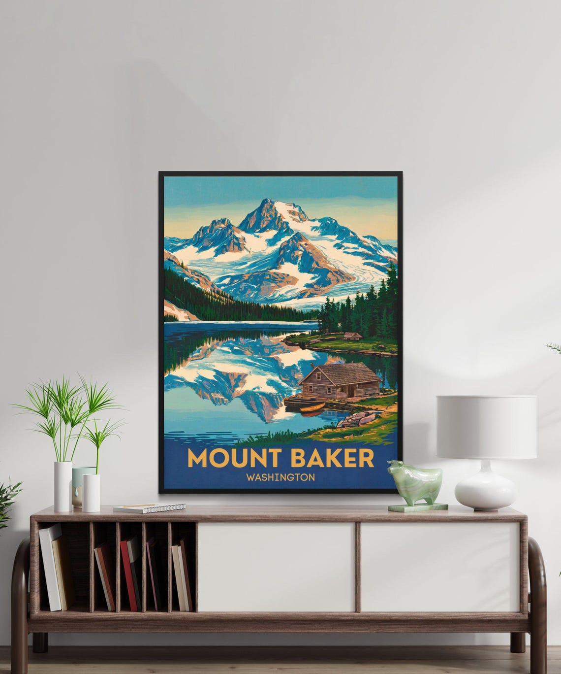 Mount Baker Washington Alpine Lake Reflection Cabin Travel Poster - Image 2