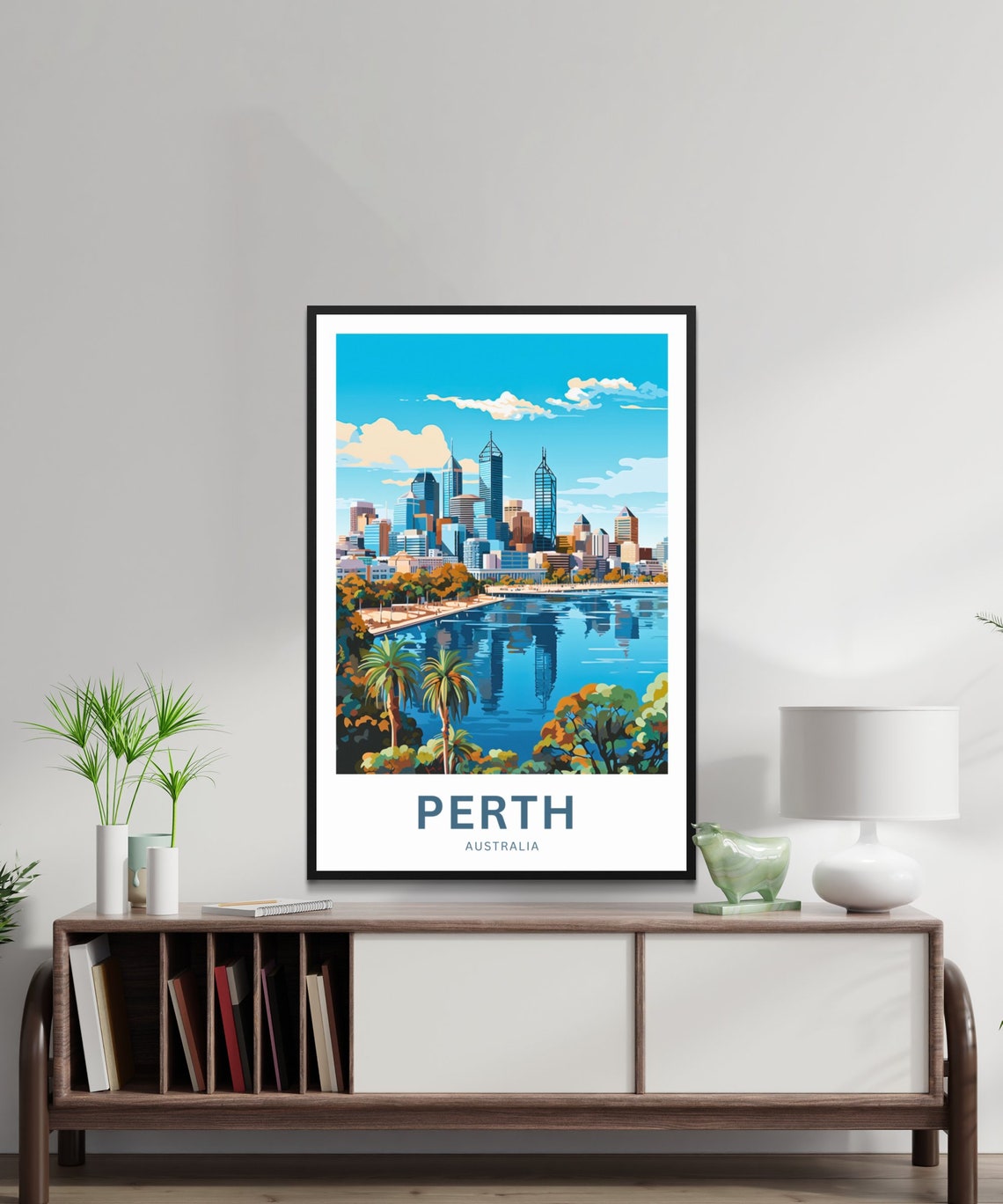 Perth Australia Skyline River Reflection Palm Trees Travel Poster - Image 2