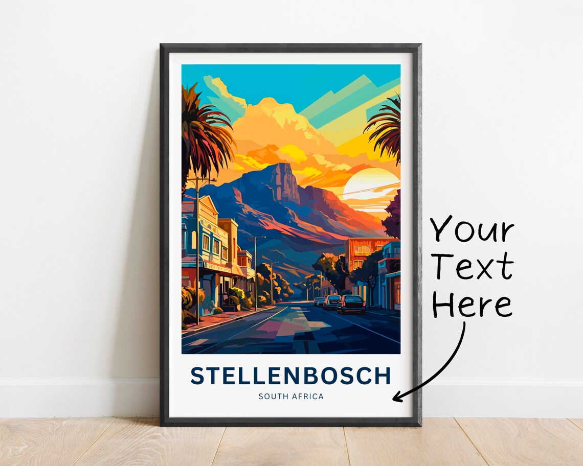 Stellenbosch South Africa Sunset Street Palm Trees Mountain Poster