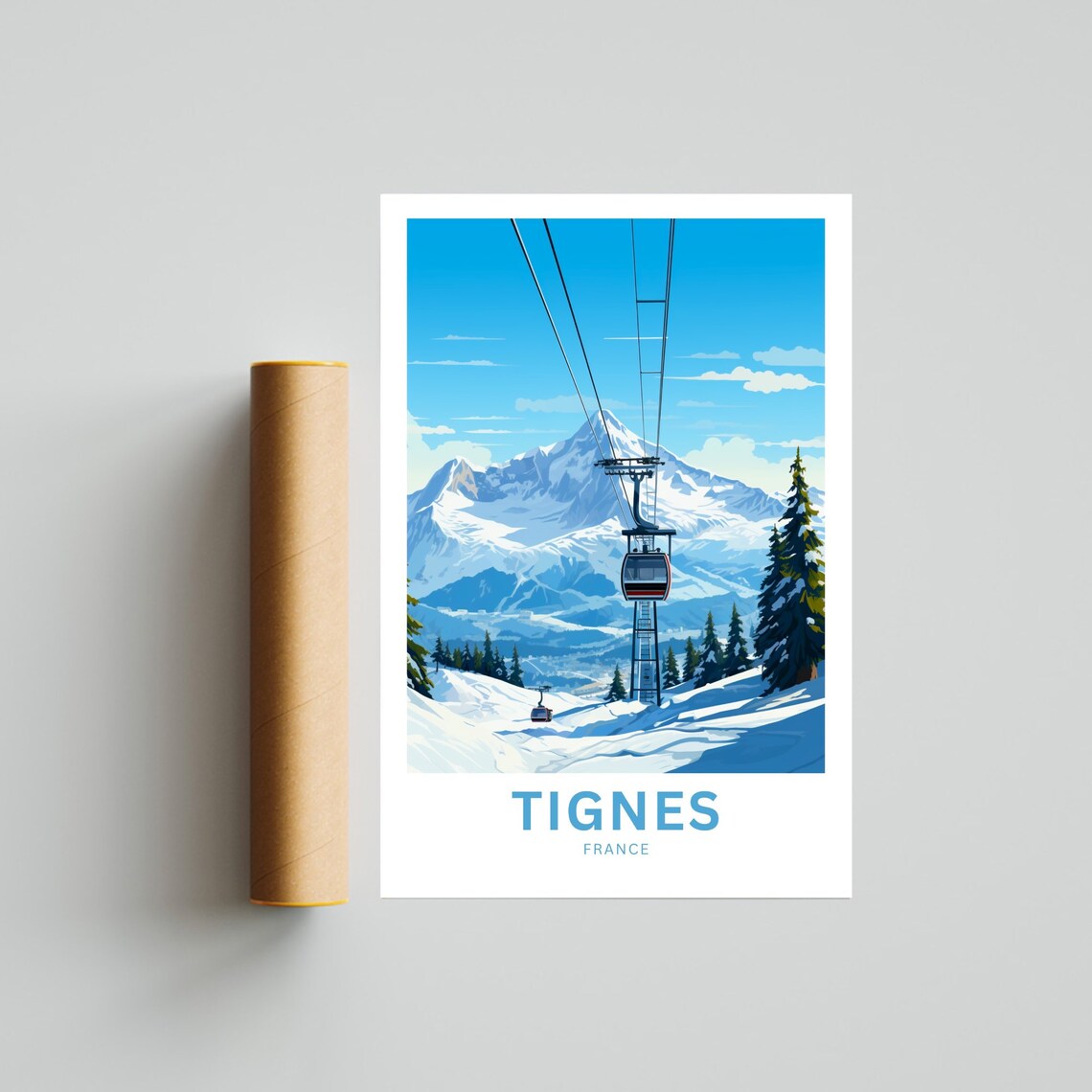 Tignes France Ski Gondola Snowy Peaks Personalized Travel Poster - Image 4