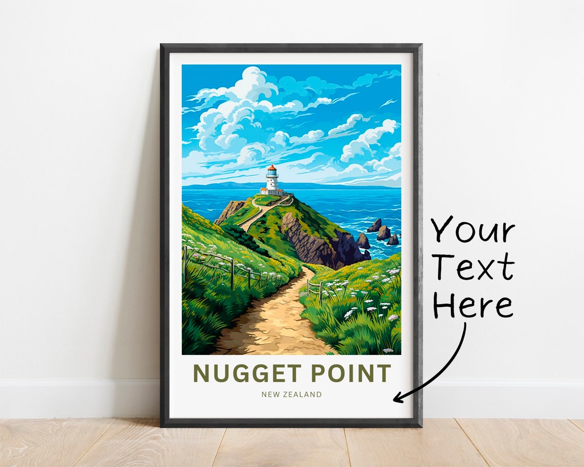 Nugget Point New Zealand Cliff Lighthouse Personalized Travel Poster