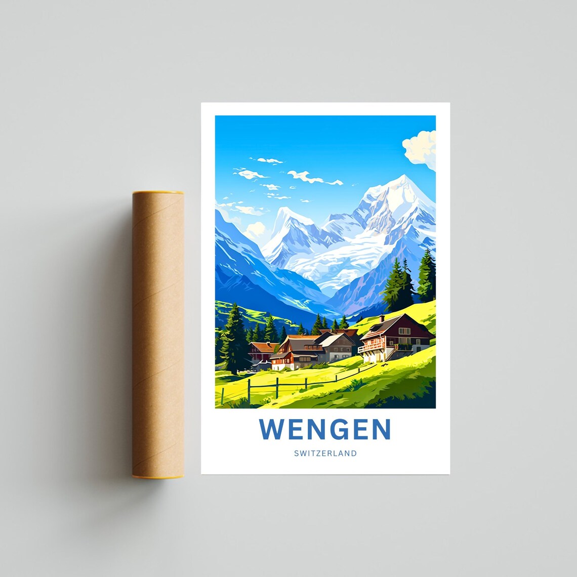Wengen Switzerland Alpine Chalets Snow Capped Peaks Travel Poster - Image 4