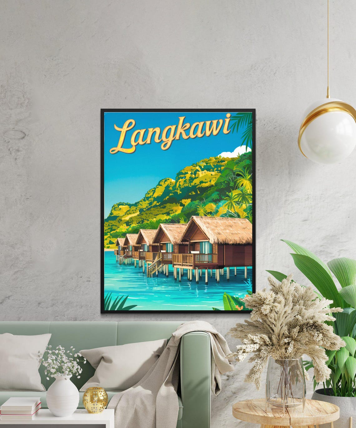 Langkawi Malaysia Retro Tropical Beach Poster With Wooden Pier Scene - Image 3