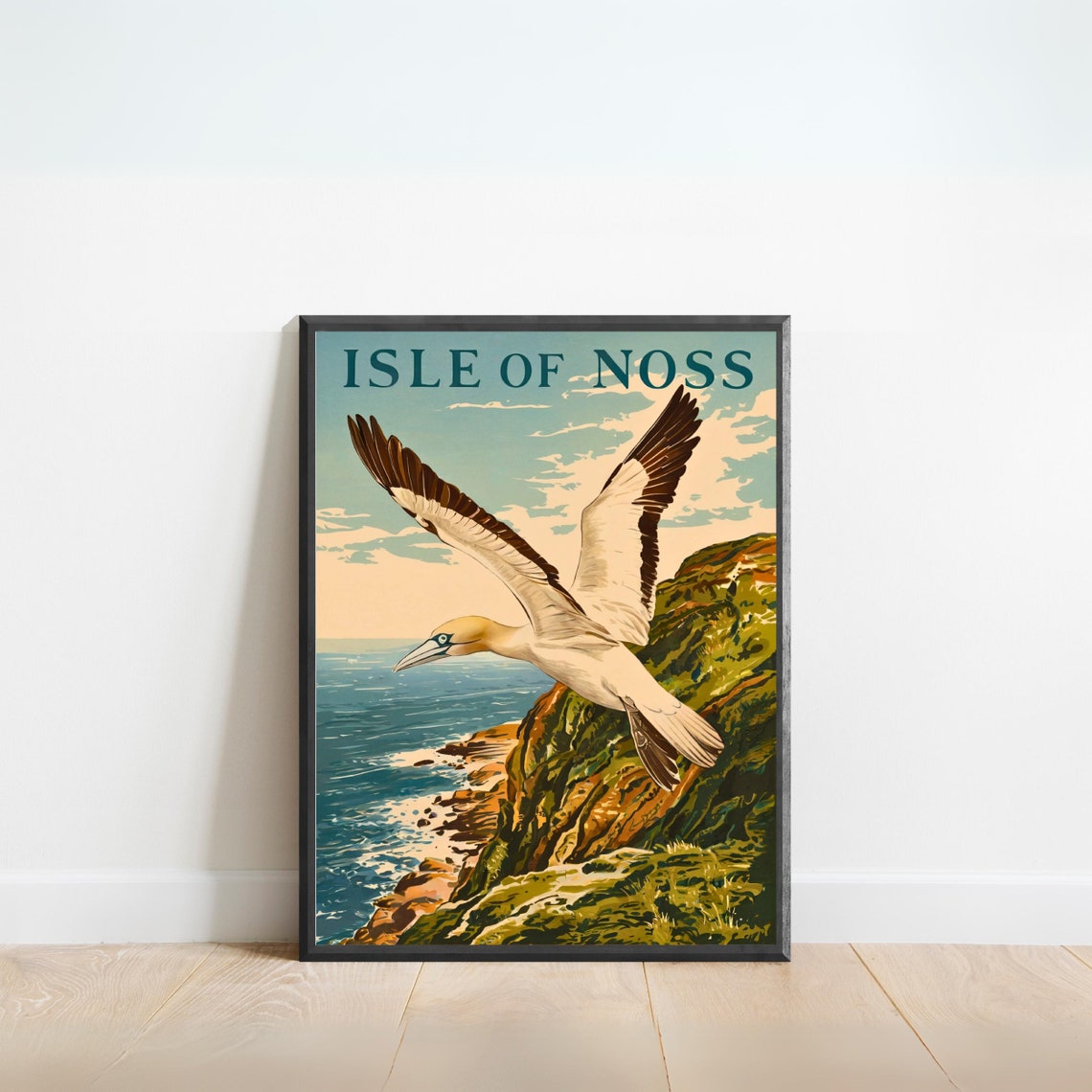 Isle of Noss Vintage Gannet Seabird Coastal Cliffs Retro Poster