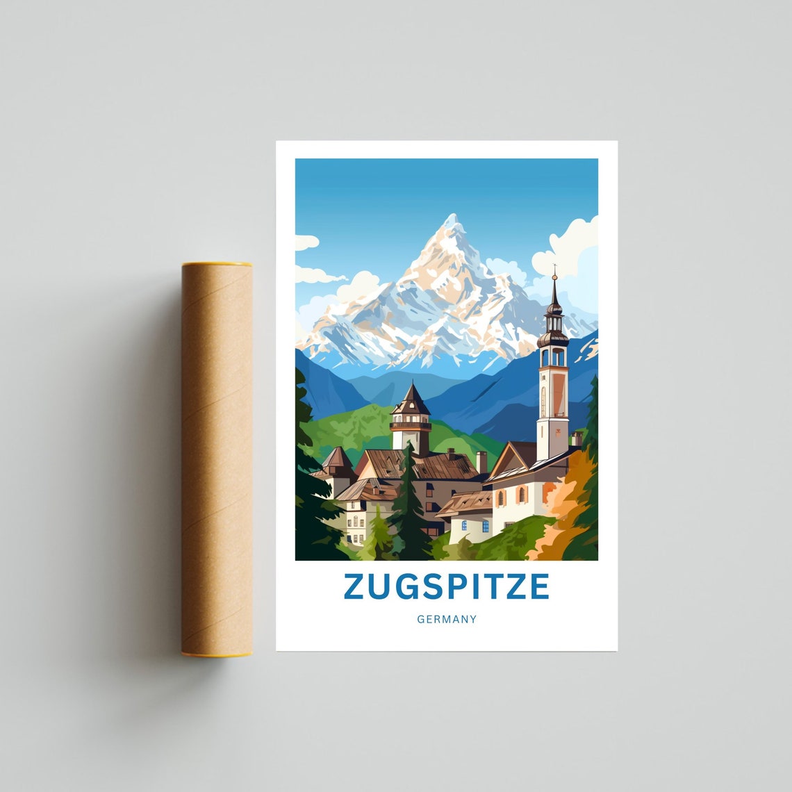 Zugspitze Germany Bavarian Village Towers Snow Custom Art Poster - Image 4