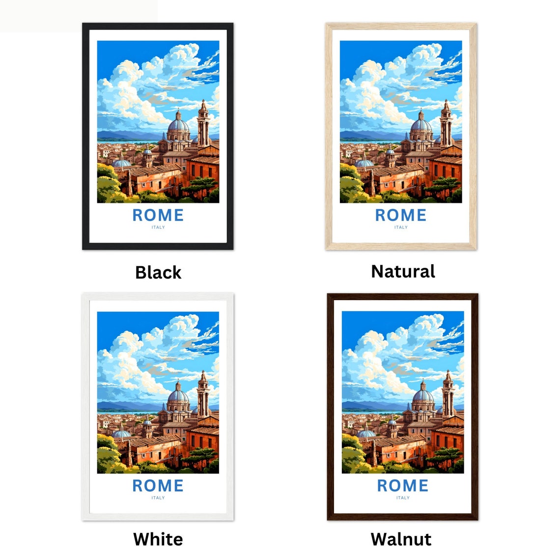 Rome Italy City Skyline Dome Bell Tower Cloudscape Scene Poster