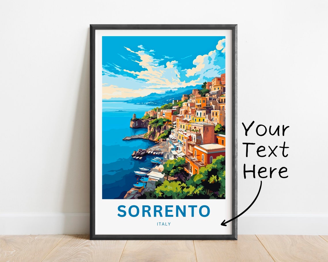 Sorrento Italy Boats in Harbor Modern Custom Text Art Poster