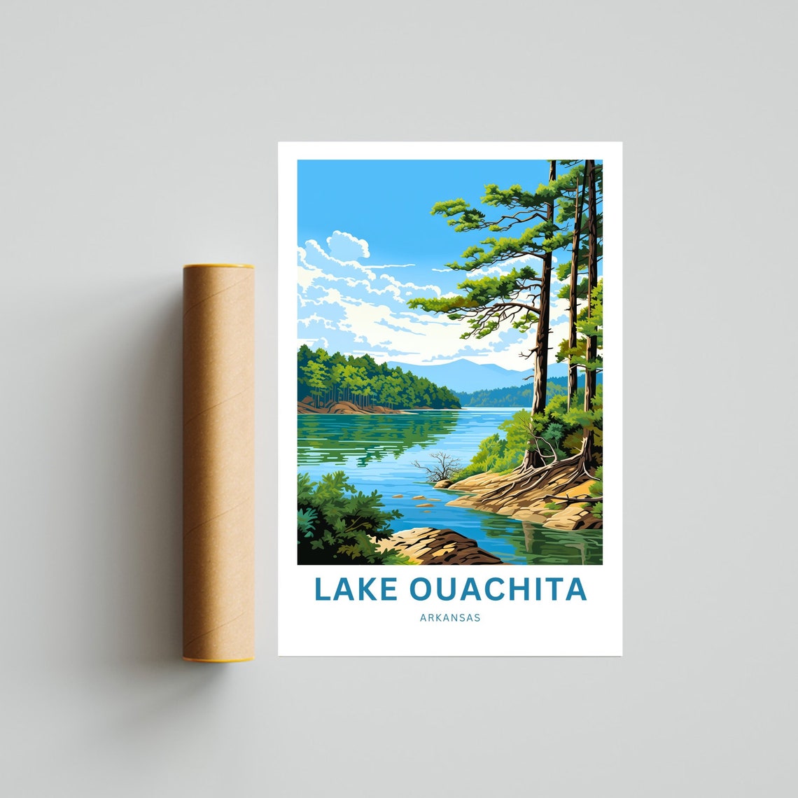 Lake Ouachita Arkansas Tall Pine Trees Lakeside View Travel Poster - Image 4