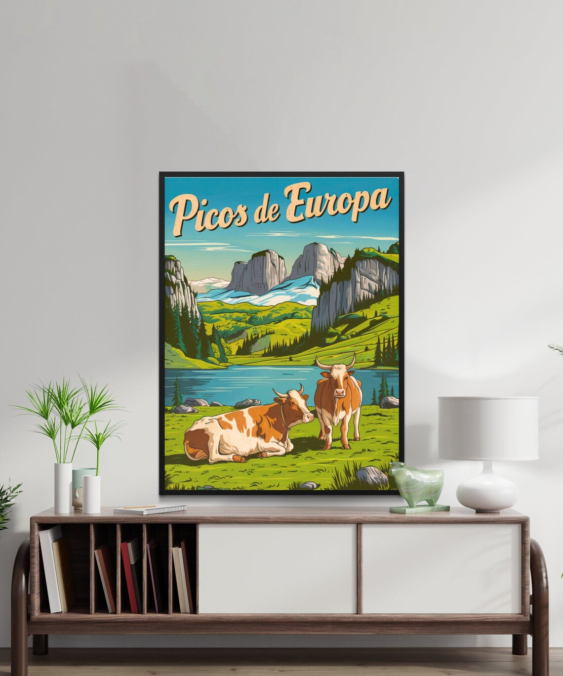 Picos de Europa Spain Vintage Travel Poster Alpine Cows Meadow - Image 2