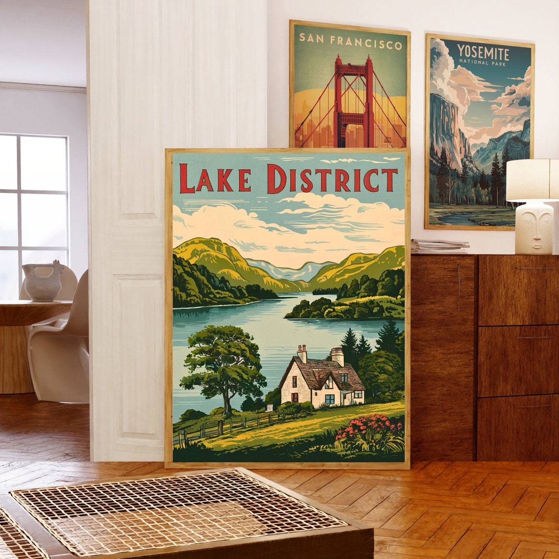 Lake District Vintage Poster Lakeside Cottage Among Green Fells - Image 5