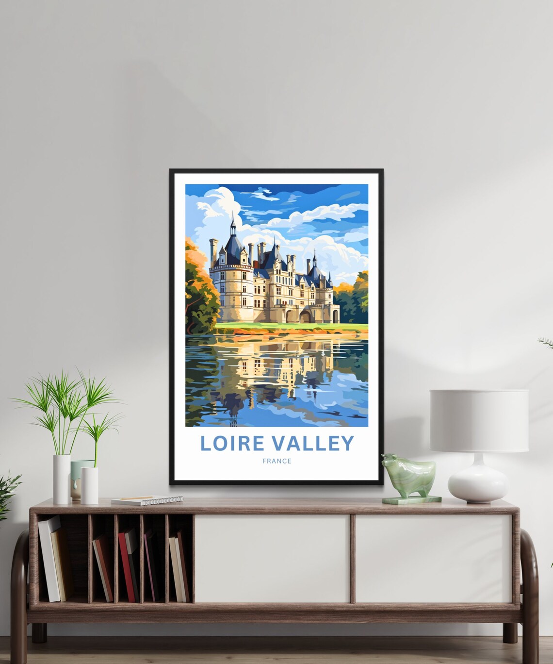 Loire Valley France Travel Poster Chateau Reflection River Artwork - Image 2