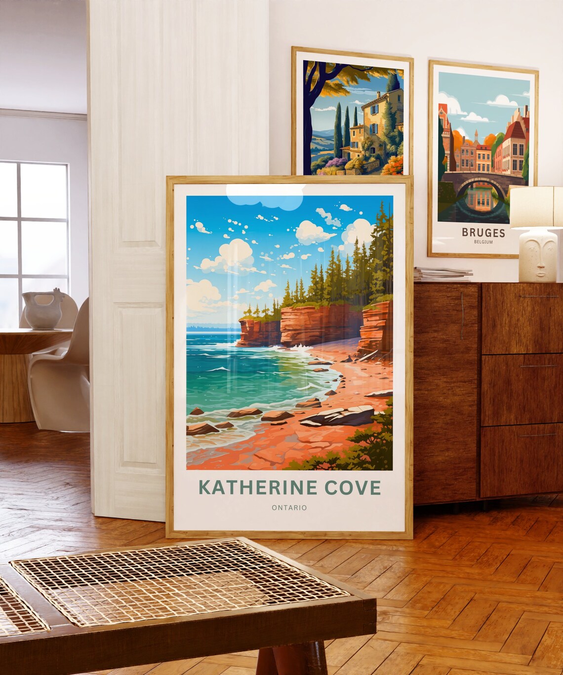 Katherine Cove Ontario Red Sandstone Cliff Coast Scene Poster - Image 5