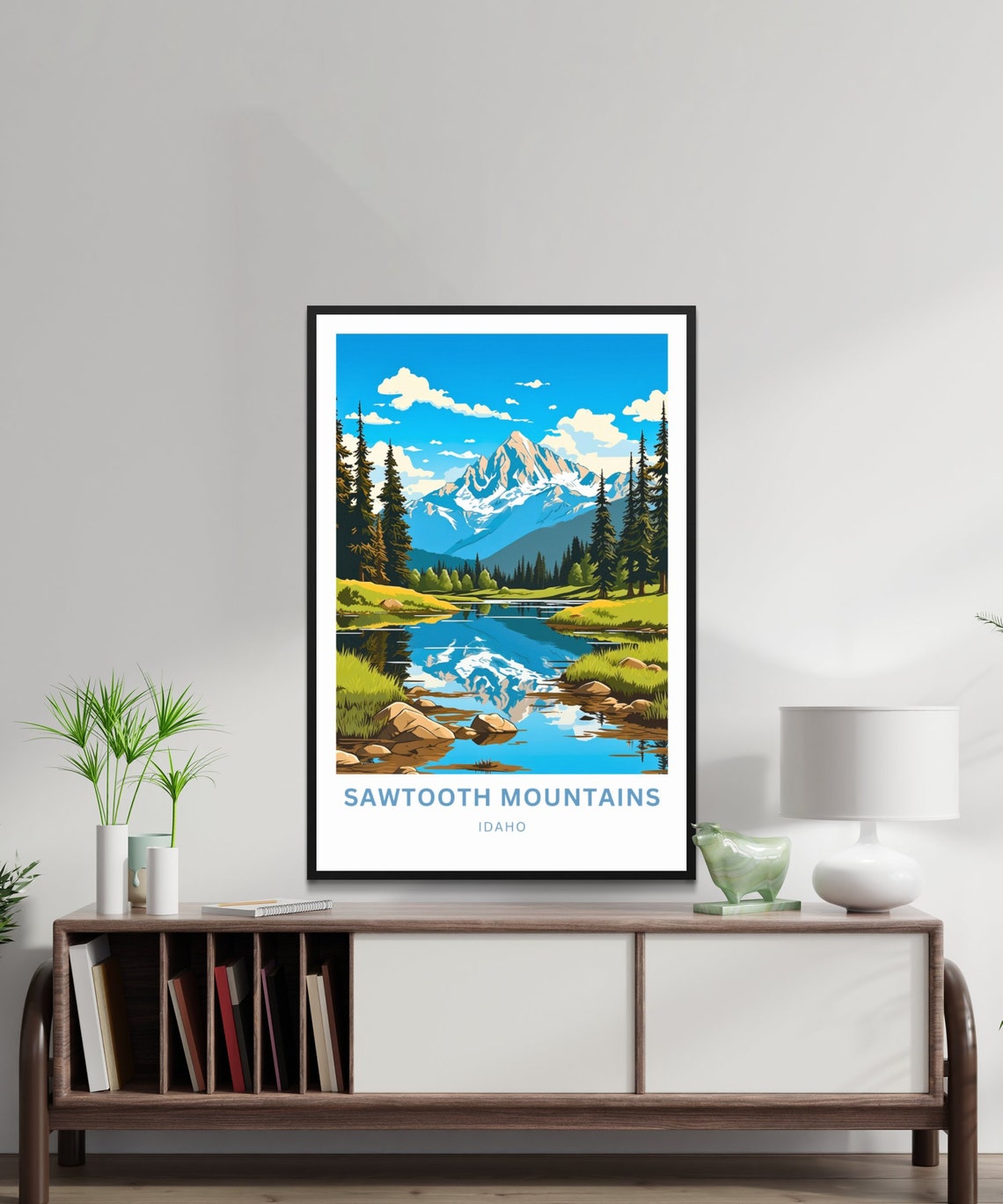 Personalized Sawtooth Mountains Idaho Lake Reflection Poster - Image 3