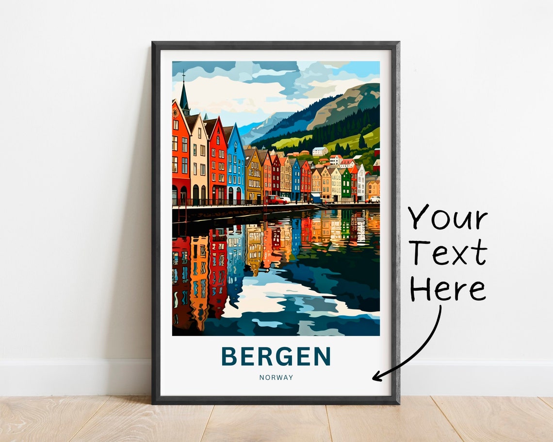 Personalized Bergen Norway Bryggen Harbor Houses Reflection Poster