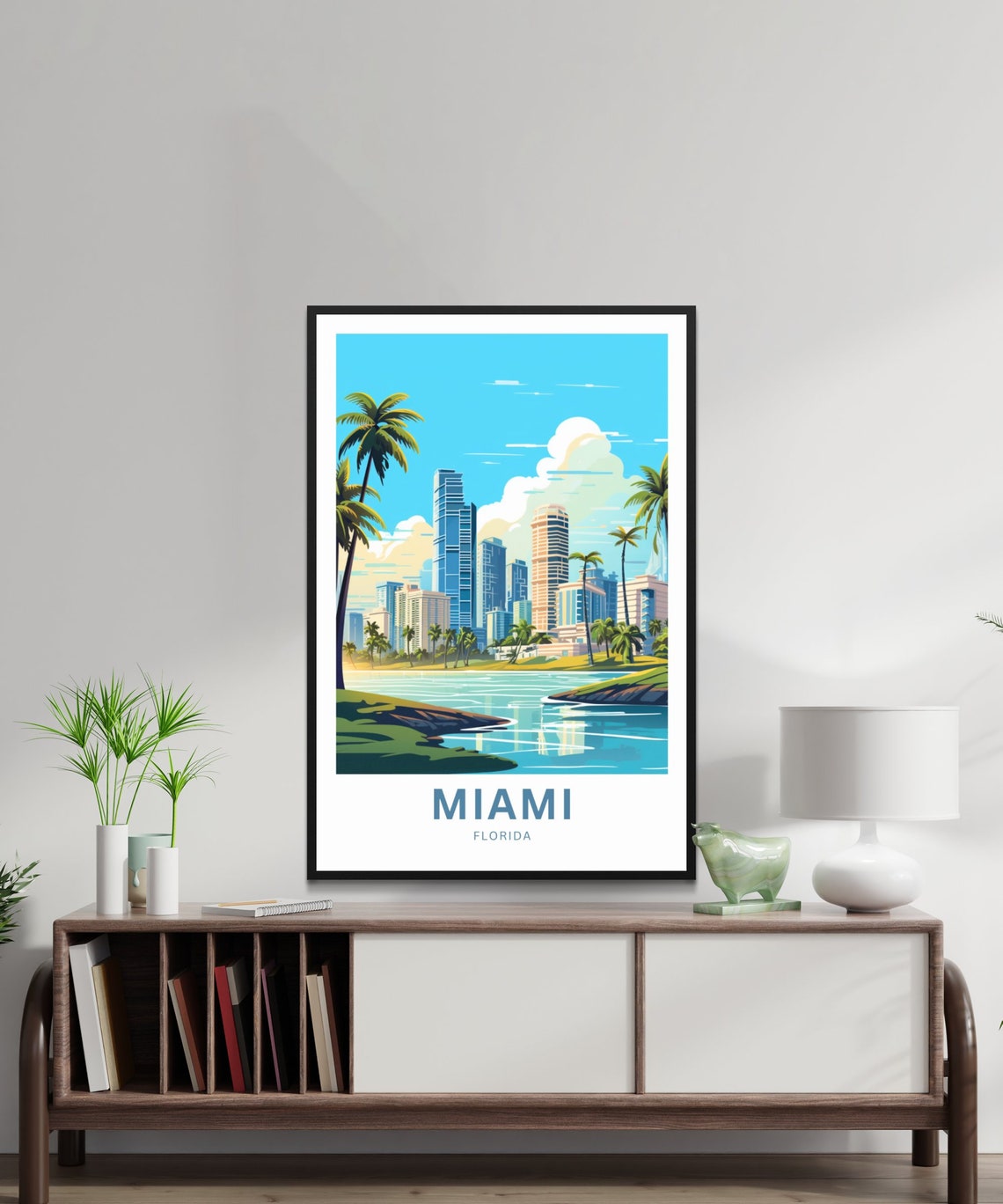 Personalized Miami Florida Skyline Palm Trees Bayfront Travel Poster - Image 2