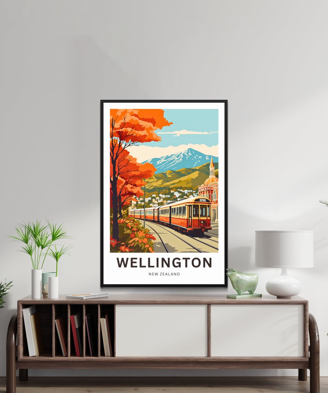 Wellington New Zealand Tram Autumn Trees Mountain View Travel Poster - Image 2