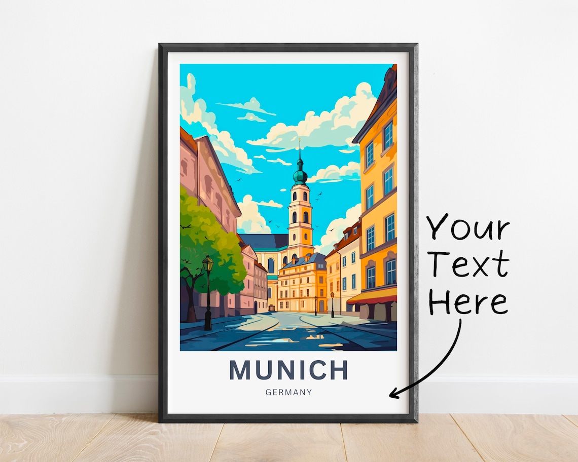 Personalized Munich Germany Historic Street Church Art Poster
