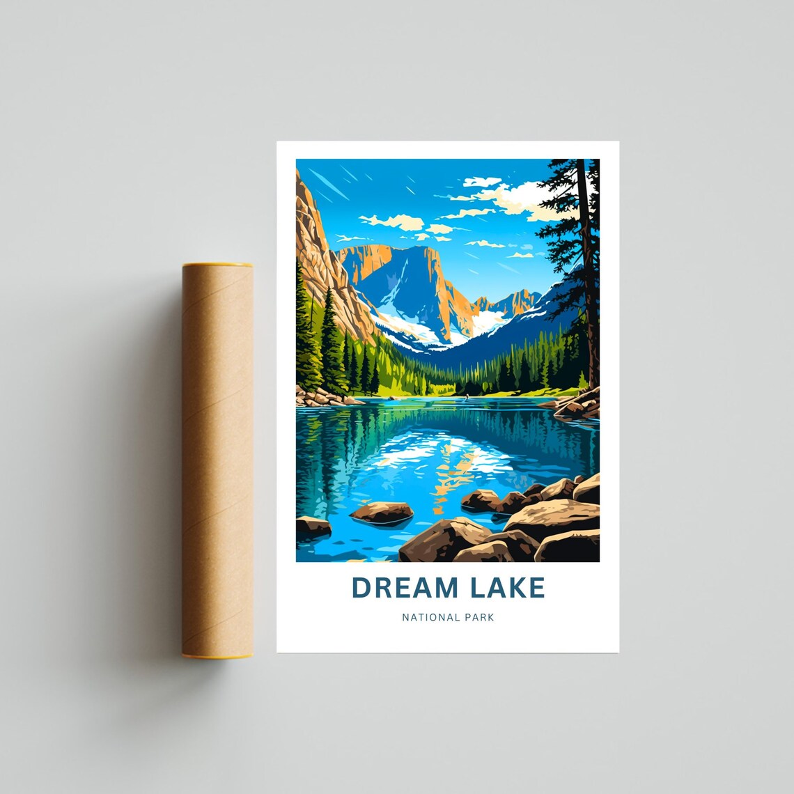 Dream Lake National Park Mountain Reflection Vintage Travel Poster - Image 4