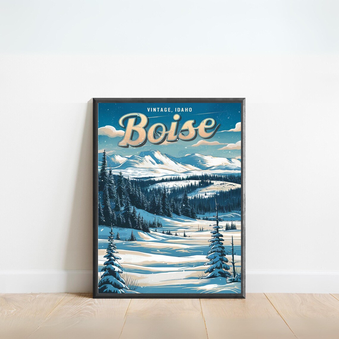 Boise Idaho Vintage Style Snowy Mountain Valley Winter Poster