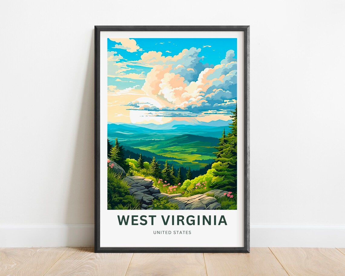 West Virginia Travel Poster, Custom Text Wall Art