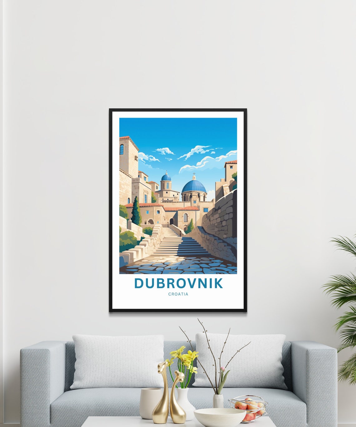 Dubrovnik Croatia Old Town Stone Steps Church Dome Sunlit Poster - Image 3
