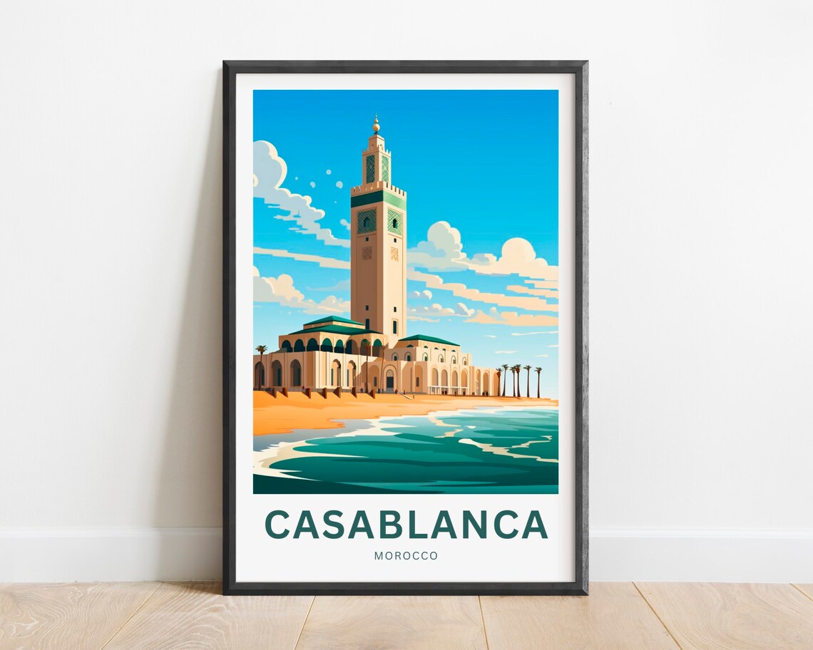 Casablanca Morocco Hassan II Mosque Ocean Minaret Seaside Poster
