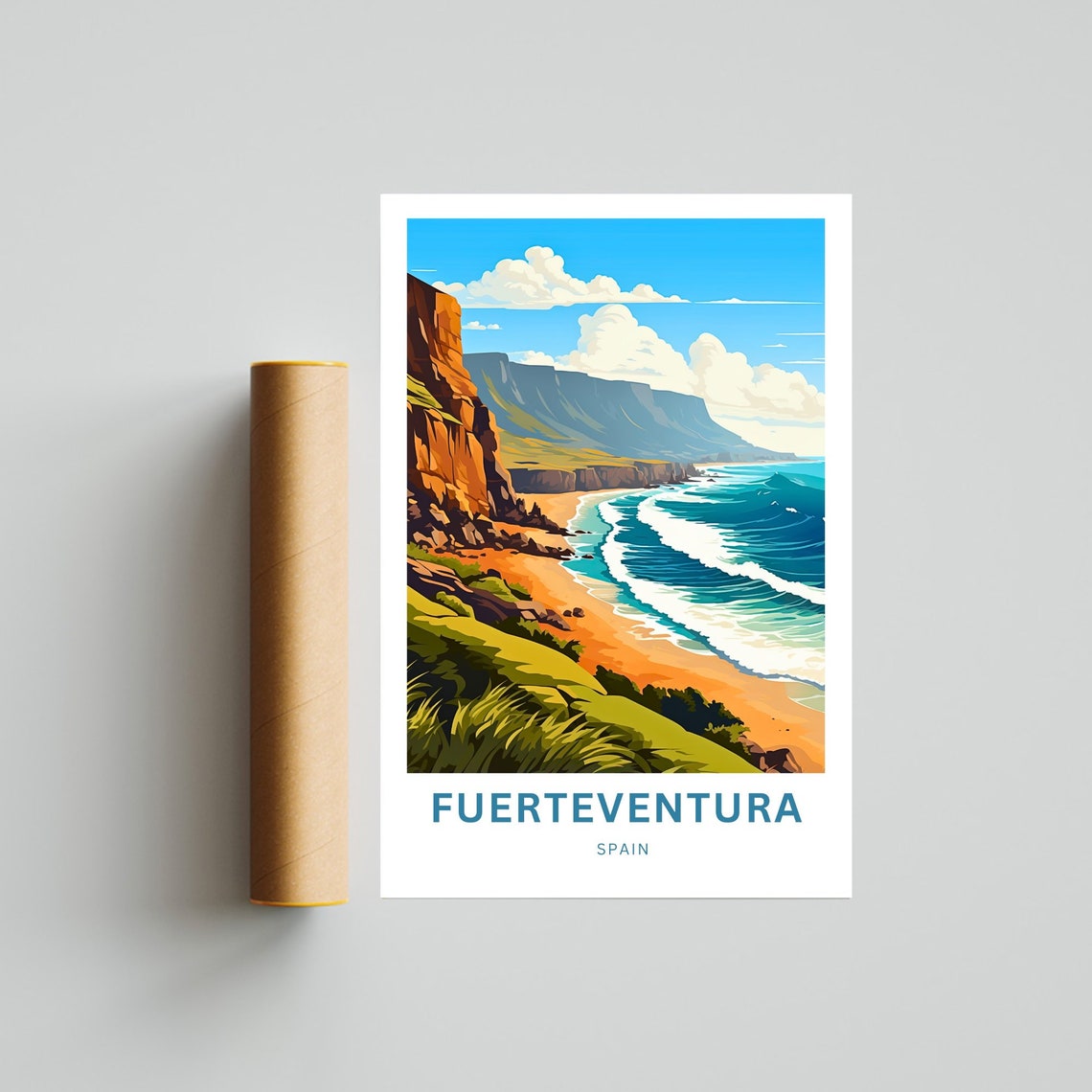 Fuerteventura Spain Dramatic Red Cliffs And Rolling Surf Poster - Image 4