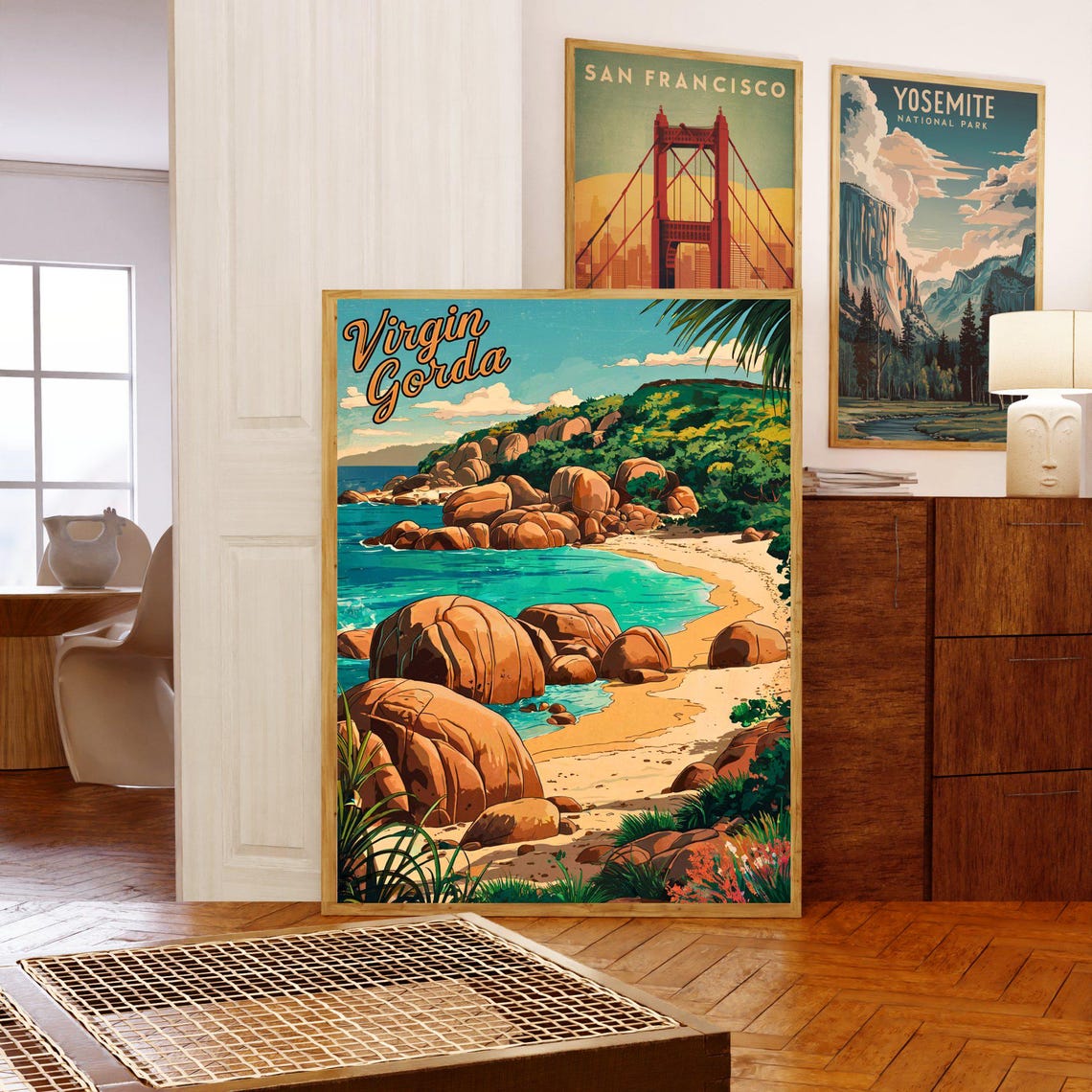 Virgin Gorda Rocky Cove Beach Vintage Caribbean Island Poster - Image 5