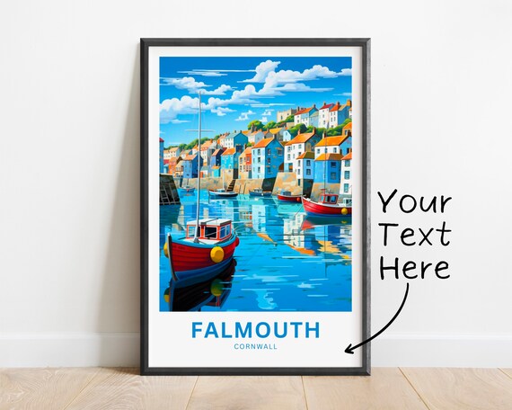 Falmouth Cornwall Harbor Boats Personalized Vintage Travel Poster
