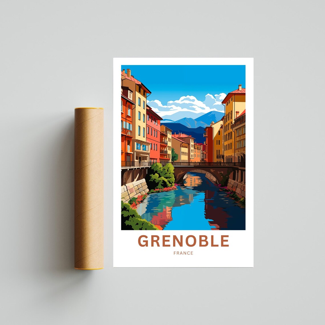 Grenoble France Riverside Old Town Mountain View Travel Poster - Image 4