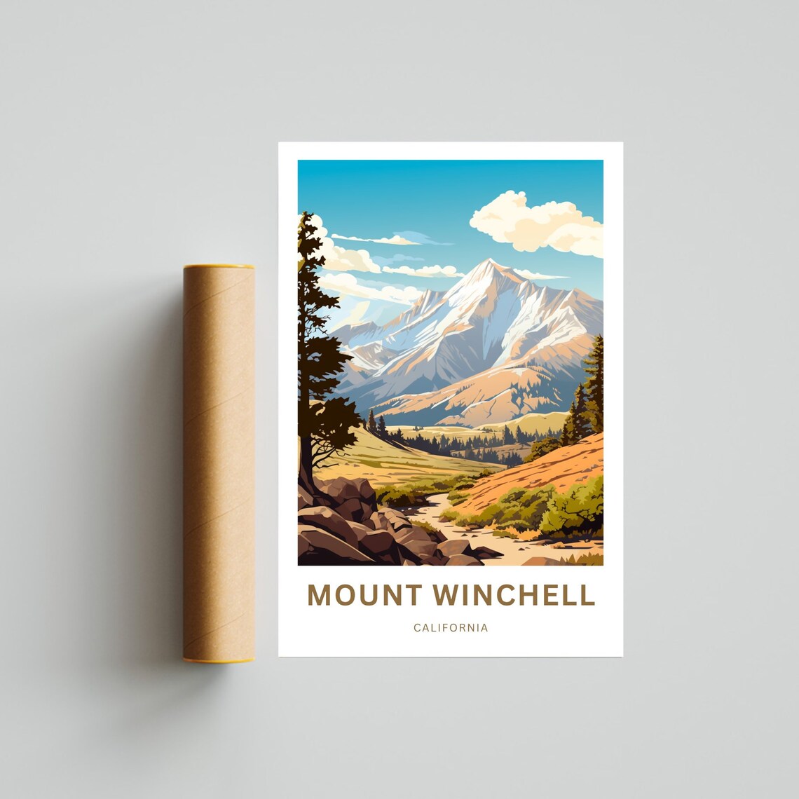 Personalized Mount Winchell California Snowy Peak Valley Travel Poster - Image 4