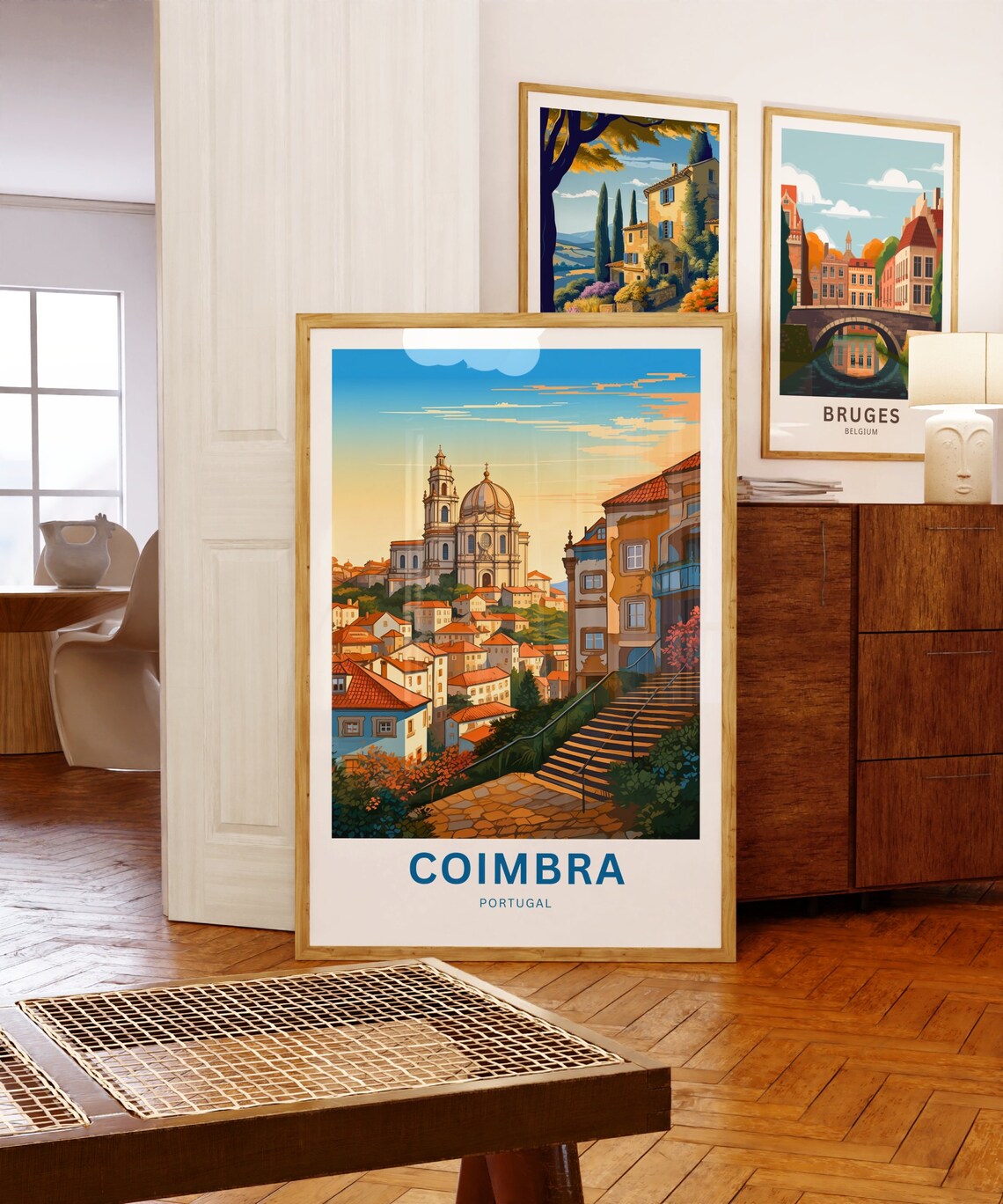 Coimbra Portugal Cathedral Stairs Sunset Old Town Travel Poster - Image 5