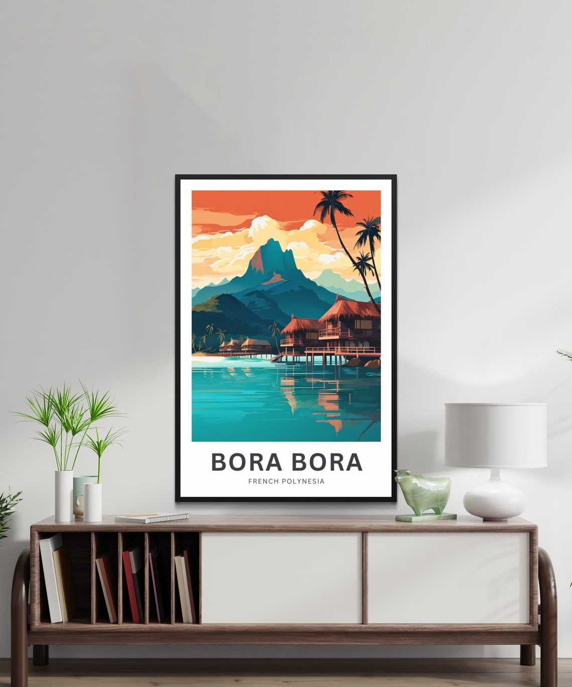Personalized Bora Bora Custom Text Overwater Bungalow Sunset Poster - Image 2