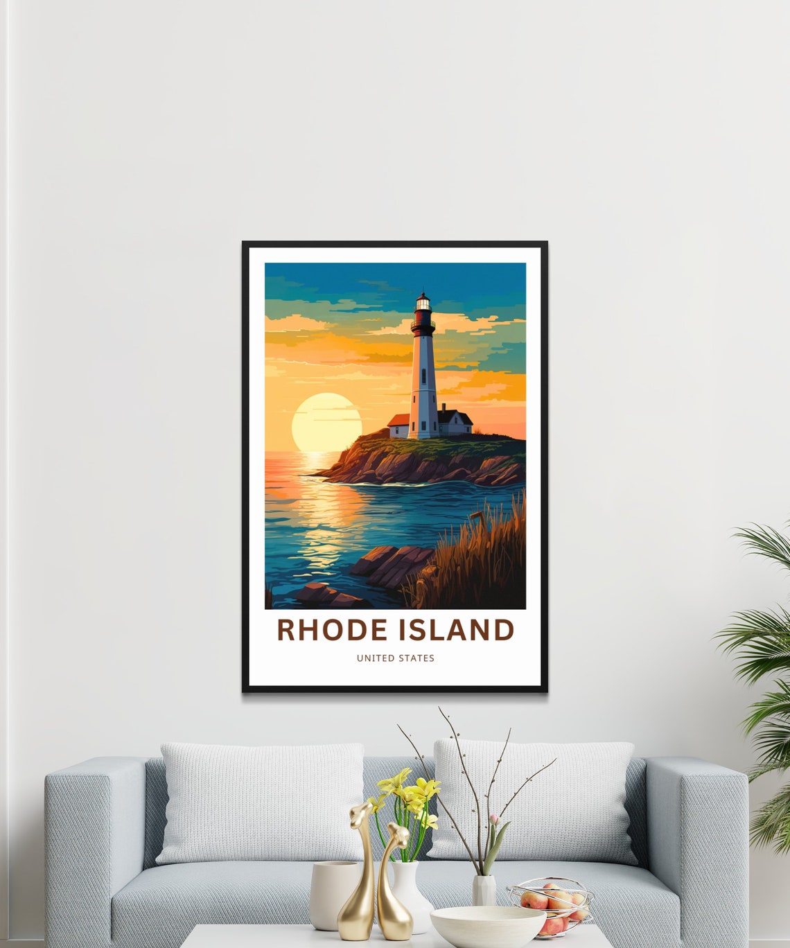 Rhode Island Lighthouse Coastal Sunset Ocean Waves Travel Poster - Image 3