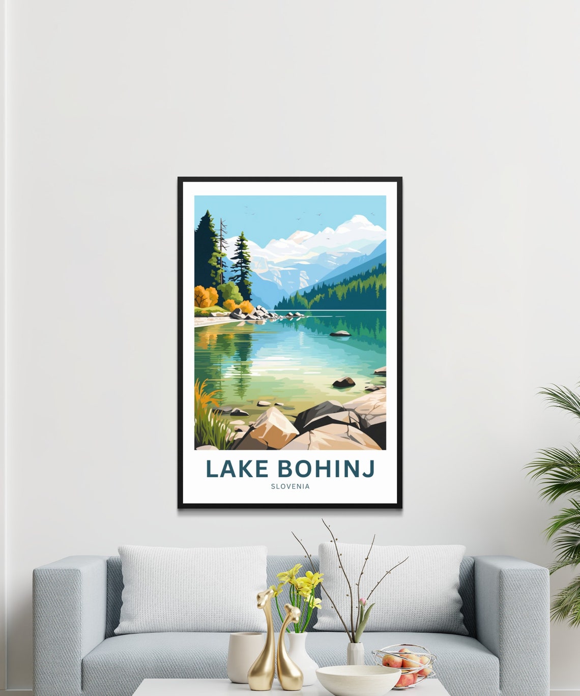 Lake Bohinj Personalized Snow Peak Lake View Travel Art Poster - Image 3
