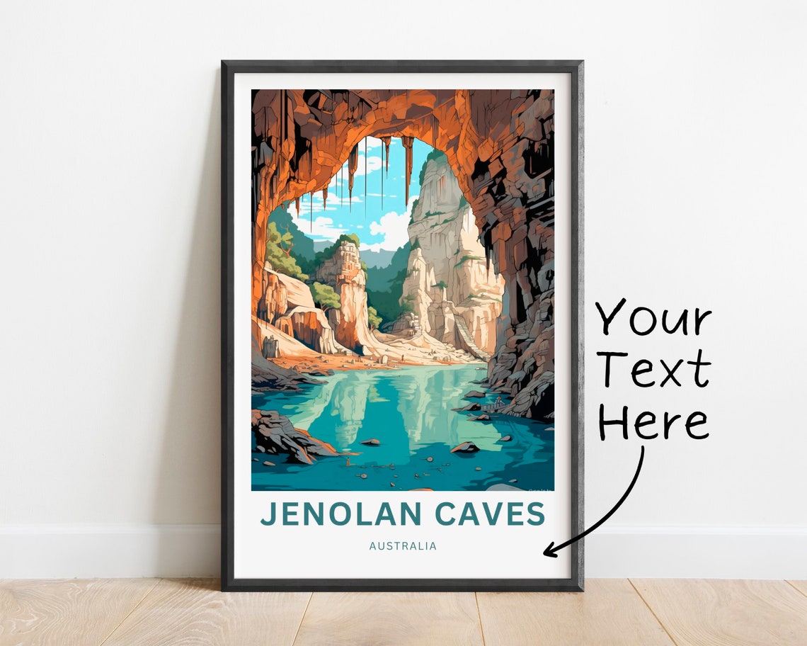 Jenolan Caves Australia Cave Lake Limestone Retro Travel Poster