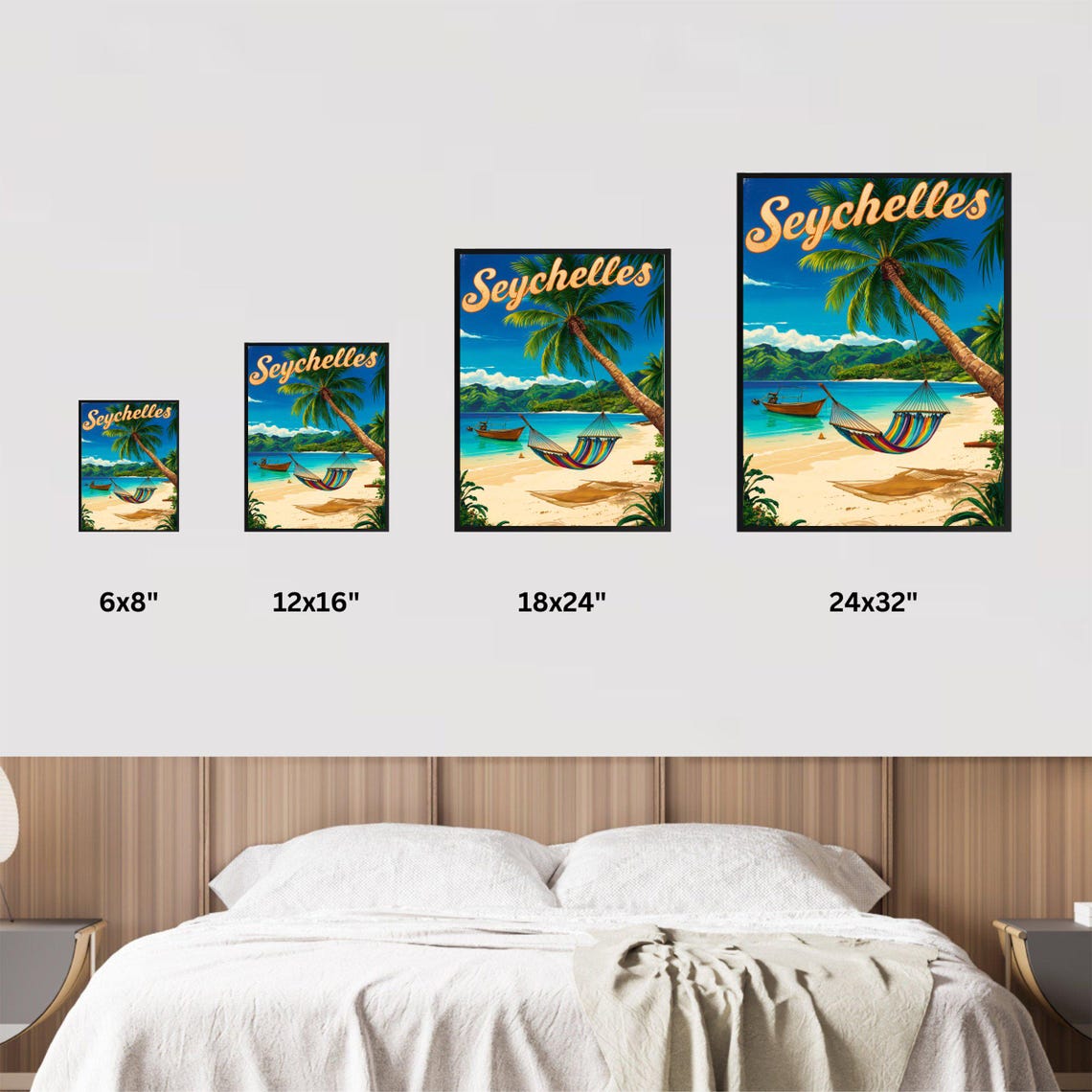 Seychelles Palm Hammock Tropical Beach Vintage Travel Poster - Image 4