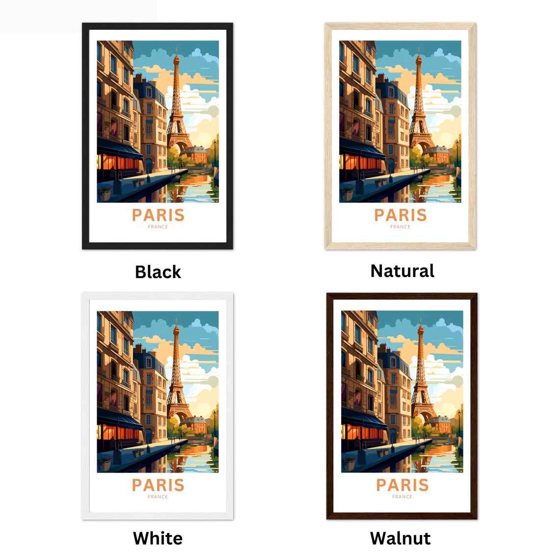 Paris France Eiffel Tower Haussmann Street River Sunset Travel Poster - Image 2