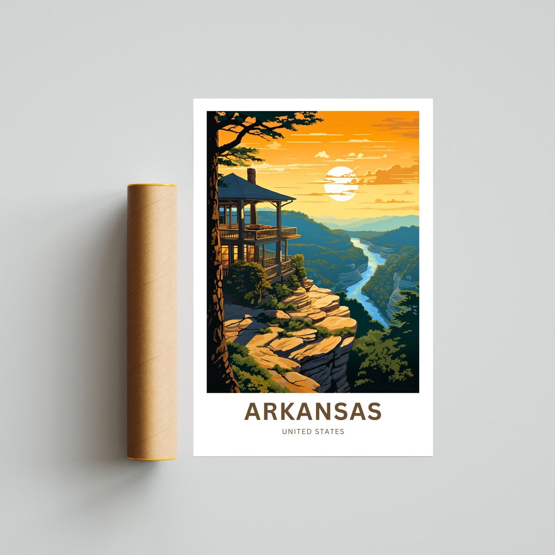 Arkansas River Valley Pavilion Cliff Golden Sunset Travel Poster - Image 4