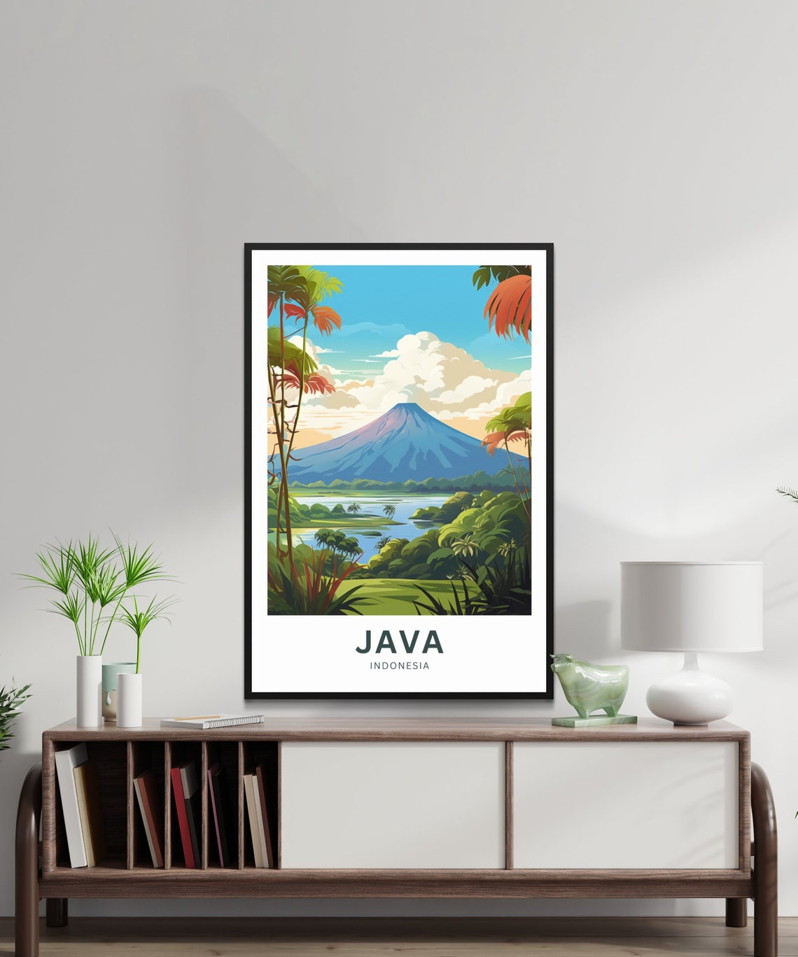 Java Indonesia Volcano Palm Trees Lake Personalized Travel Poster - Image 2