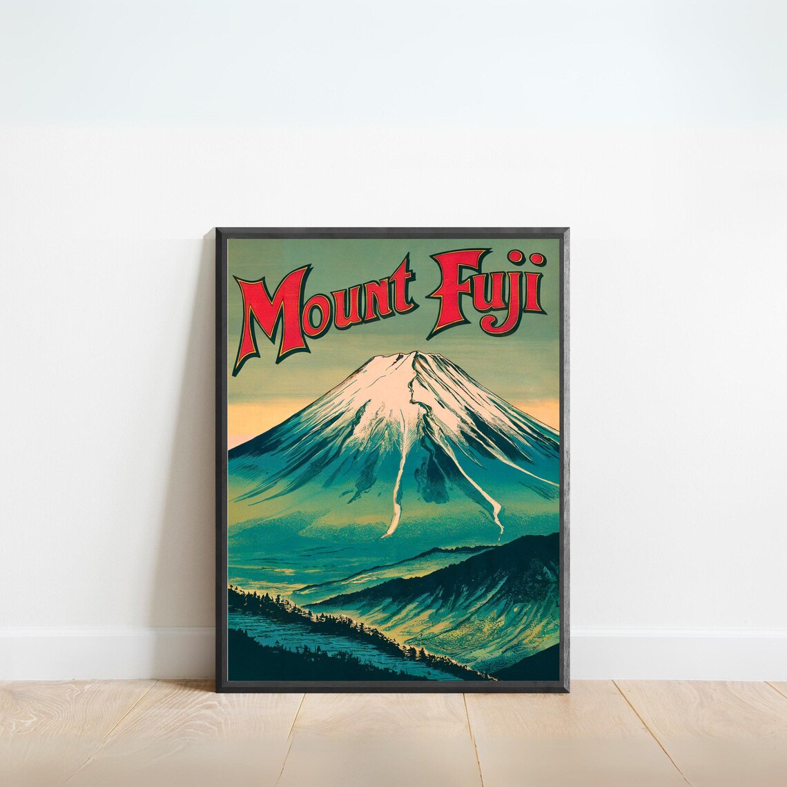 Mount Fuji Japan Snowcapped Volcano Vintage Retro Travel Poster