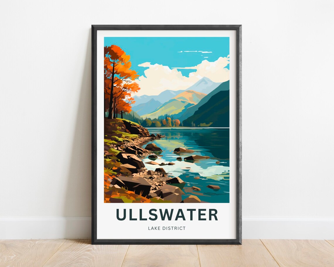 Ullswater Lake District Autumn Lakeside Illustrated Travel Poster